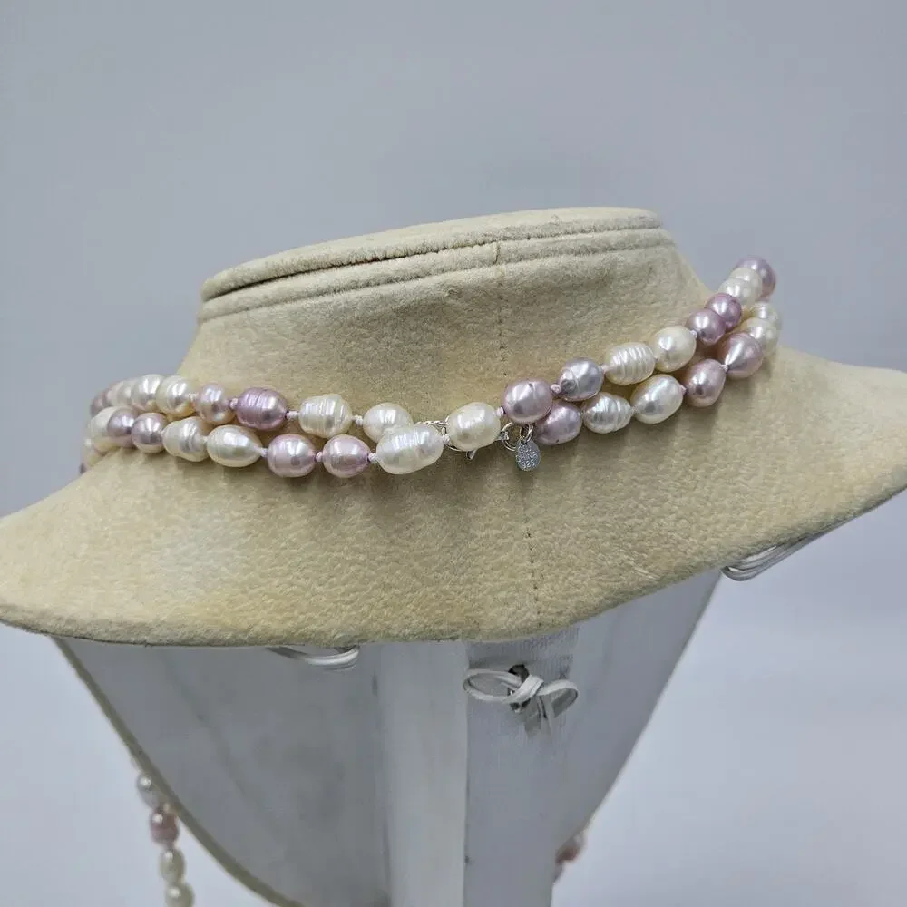 Pastel Pink White Faux Pearl Flapper Opera Necklace GSJ 63